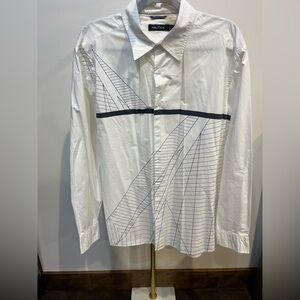 Nautica Men's White Shirt with Navy Lines